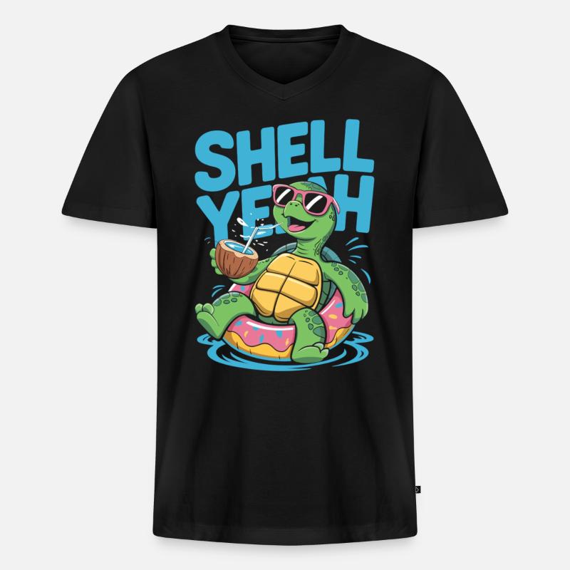 Shell Yeah – Chillige Schildkröte - Männer Premium Bio T-Shirt mit V-Ausschnitt - Schwarz