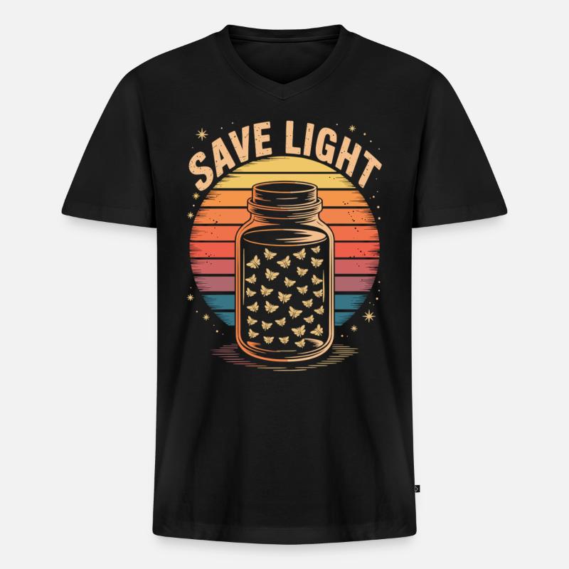 Save Light – Retro Glühwürmchen - Männer Premium Bio T-Shirt mit V-Ausschnitt - Schwarz
