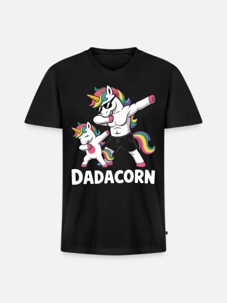 Dadacorn Enhjørning Far - Premium økologisk T-shirt med V-hals til mænd - sort