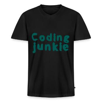 Coding Junkie 2 - T-shirt encolure en V Premium bio Homme - noir - Devant - Nico (187cm)