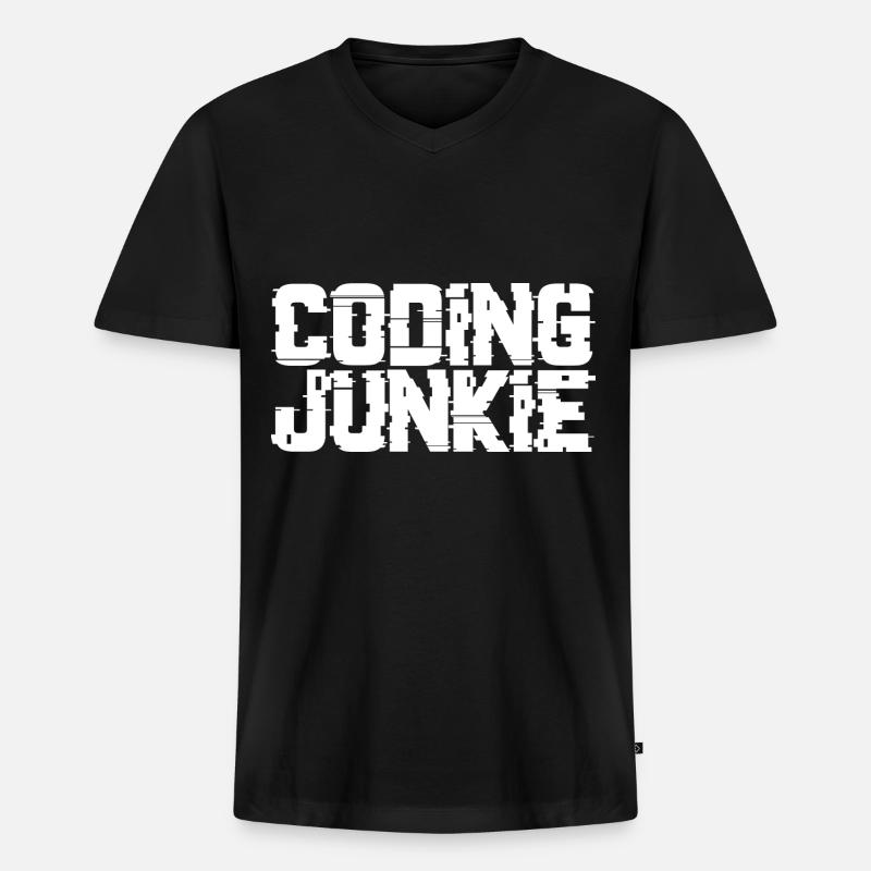 Coding Junkie - Männer Premium Bio T-Shirt mit V-Ausschnitt - Schwarz