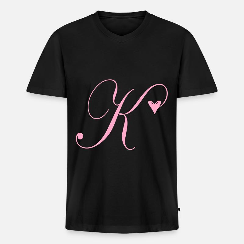 Monogramm K Herz Ranke - Männer Premium Bio T-Shirt mit V-Ausschnitt - Schwarz