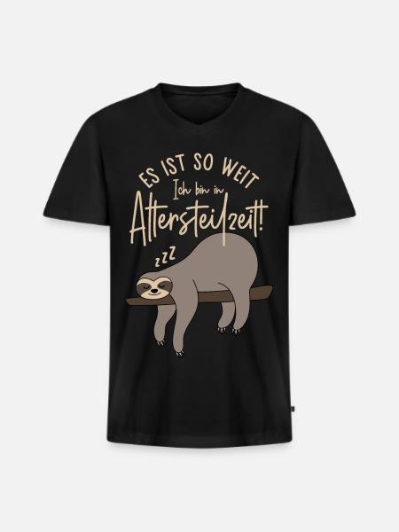 Faultier Es ist so weit Ich bin in Altersteilzeit - Männer Premium Bio T-Shirt mit V-Ausschnitt - Schwarz