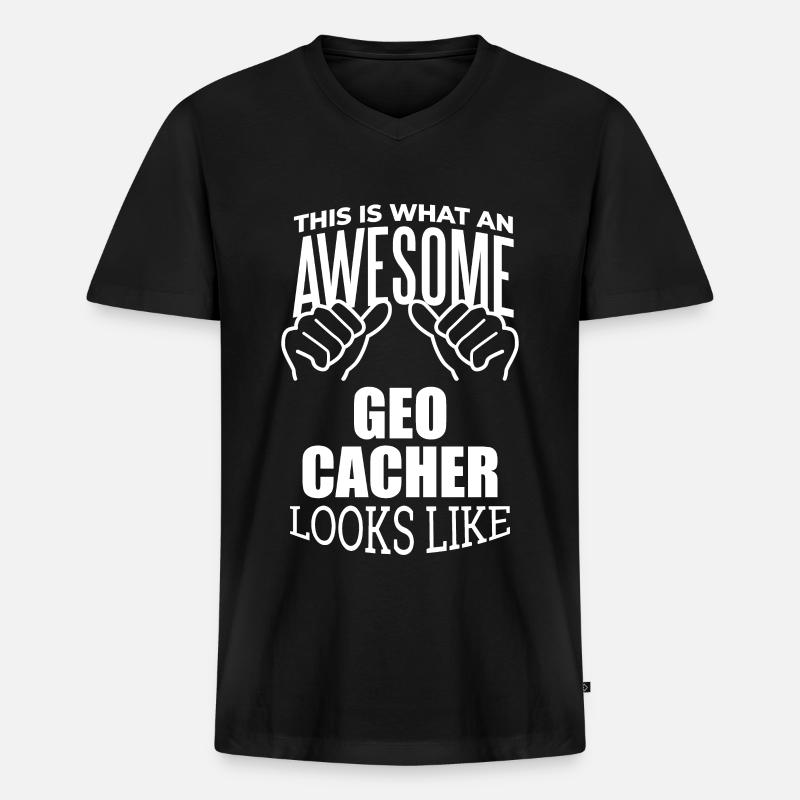 Geocaching - Männer Premium Bio T-Shirt mit V-Ausschnitt - Schwarz