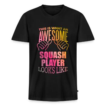 quetschen - Männer Premium Bio T-Shirt mit V-Ausschnitt - Schwarz - Vorne - Nico (187cm)