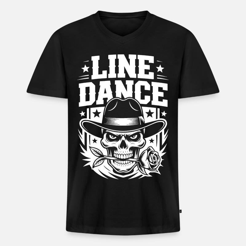 Line Dance Skelett mit Rose - Männer Premium Bio T-Shirt mit V-Ausschnitt - Schwarz