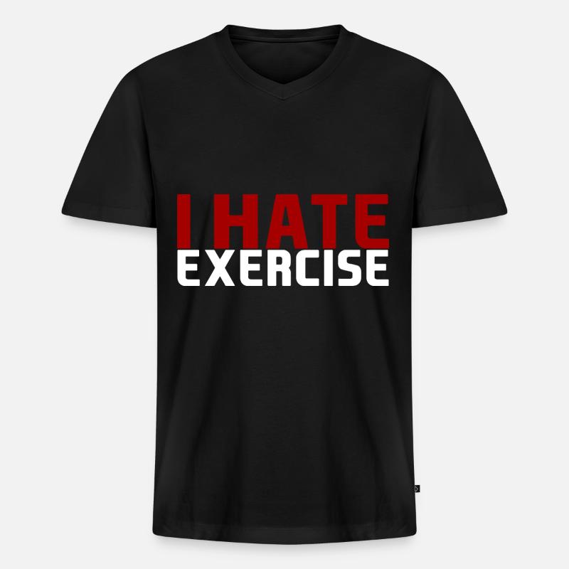 I Hate Exercise - Männer Premium Bio T-Shirt mit V-Ausschnitt - Schwarz