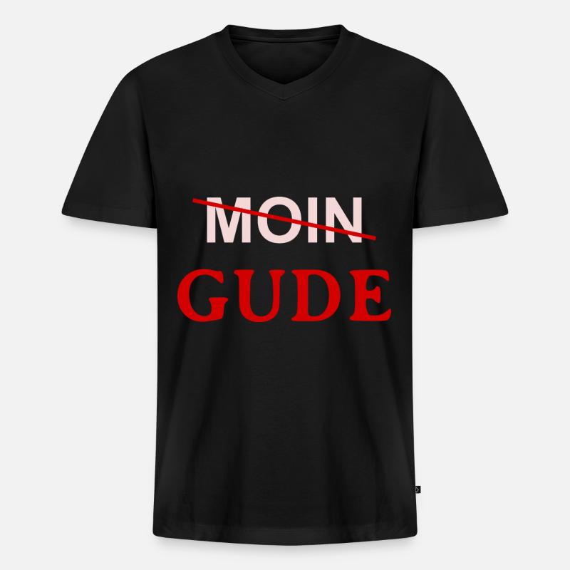 Moin Gude - Männer Premium Bio T-Shirt mit V-Ausschnitt - Schwarz