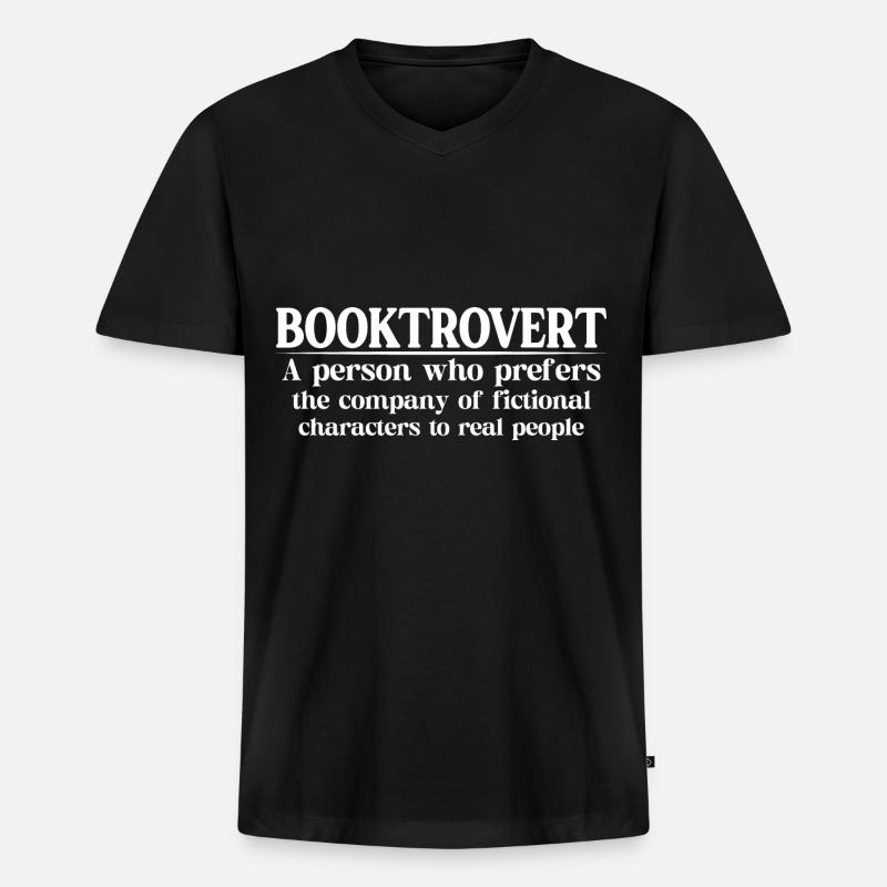 Booktrovert Definition Description 9 - Männer Premium Bio T-Shirt mit V-Ausschnitt - Schwarz