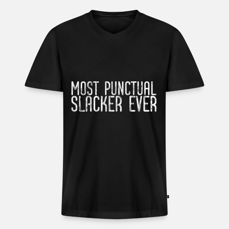Most Punctual Slacker Ever 3 - Männer Premium Bio T-Shirt mit V-Ausschnitt - Schwarz