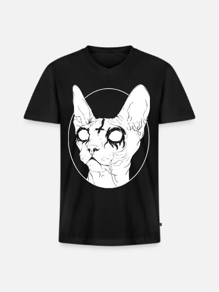 Black Metal Sphynx Cat I Goth et Death Metal T-Sh - T-shirt encolure en V Premium bio Homme - noir