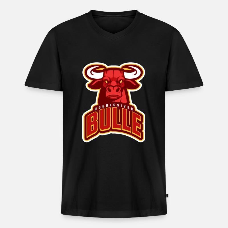 Aggressiver Bulle - Cooles Logo - Männer Premium Bio T-Shirt mit V-Ausschnitt - Schwarz