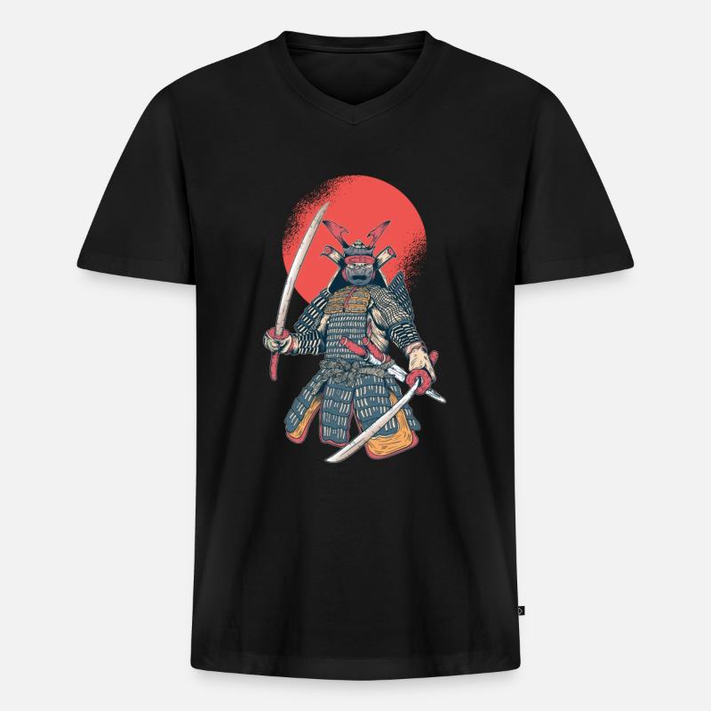 Samurai Kämpfer - Kampfkunst Geschenk - Männer Premium Bio T-Shirt mit V-Ausschnitt - Schwarz
