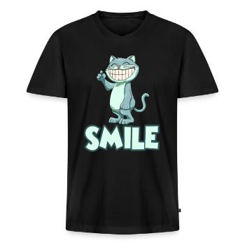 Grinning Cat - Men's Premium Organic T-shirt with V-neck - black - Front - Nico (187cm)