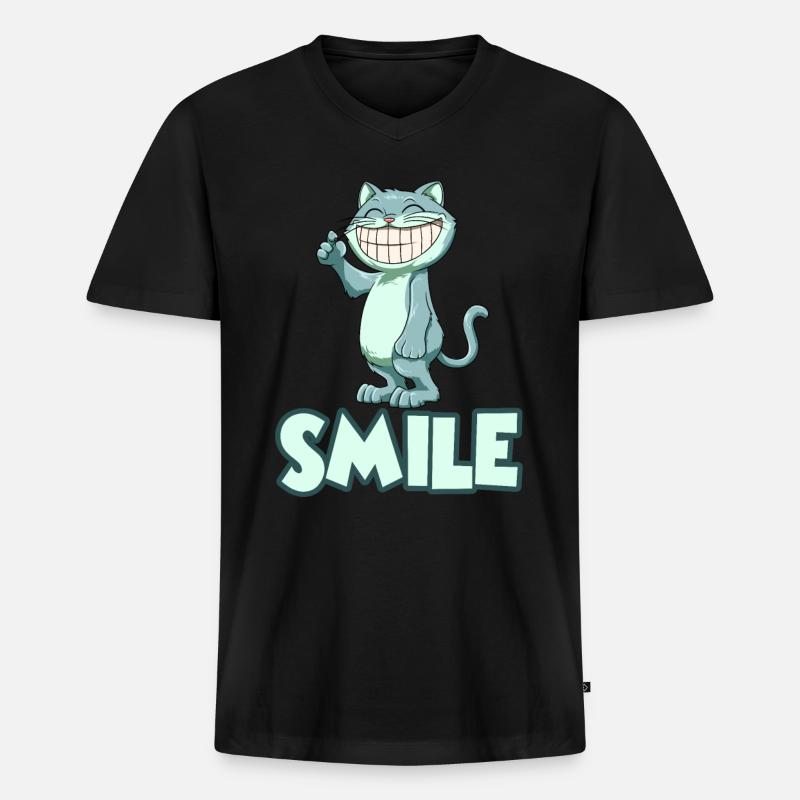 Grinsende Katze - Männer Premium Bio T-Shirt mit V-Ausschnitt - Schwarz