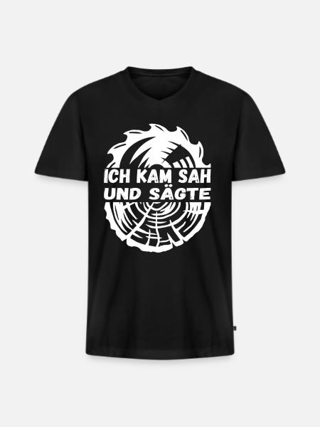 Ich kam sah und sägte - Männer Premium Bio T-Shirt mit V-Ausschnitt - Schwarz