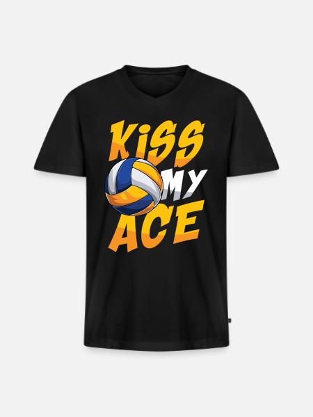 Kiss My Ace - Männer Premium Bio T-Shirt mit V-Ausschnitt - Schwarz