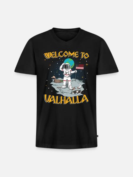 Welcome to Valhalla - Männer Premium Bio T-Shirt mit V-Ausschnitt - Schwarz