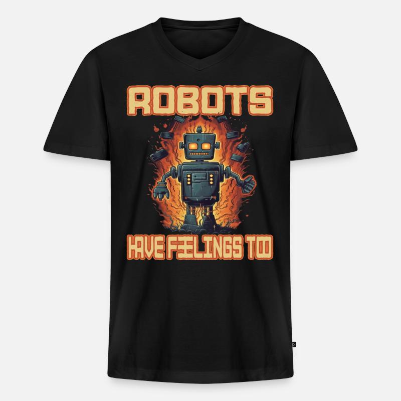 Robots Have Feeling Too - Männer Premium Bio T-Shirt mit V-Ausschnitt - Schwarz