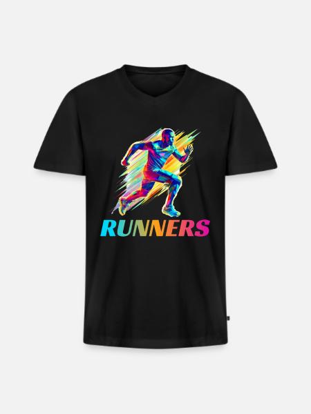 Dynamische Läufer Lauf Wettkampf - Männer Premium Bio T-Shirt mit V-Ausschnitt - Schwarz