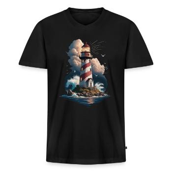 Leuchtturm Ostsee Nordsee - Männer Premium Bio T-Shirt mit V-Ausschnitt - Schwarz - Vorne - Nico (187cm)