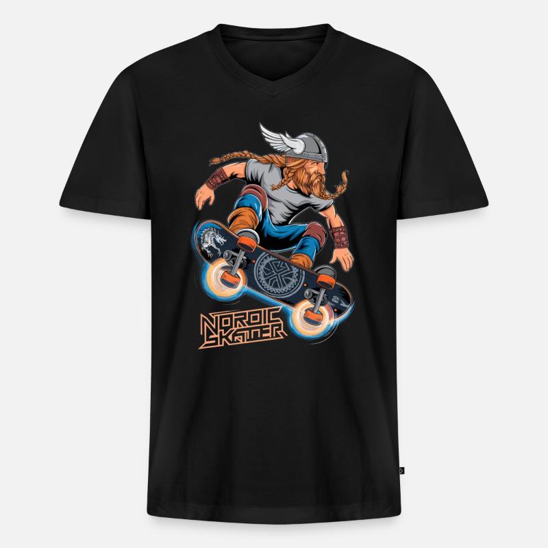 Wikinger-Krieger-Skateboarder - Männer Premium Bio T-Shirt mit V-Ausschnitt - Schwarz