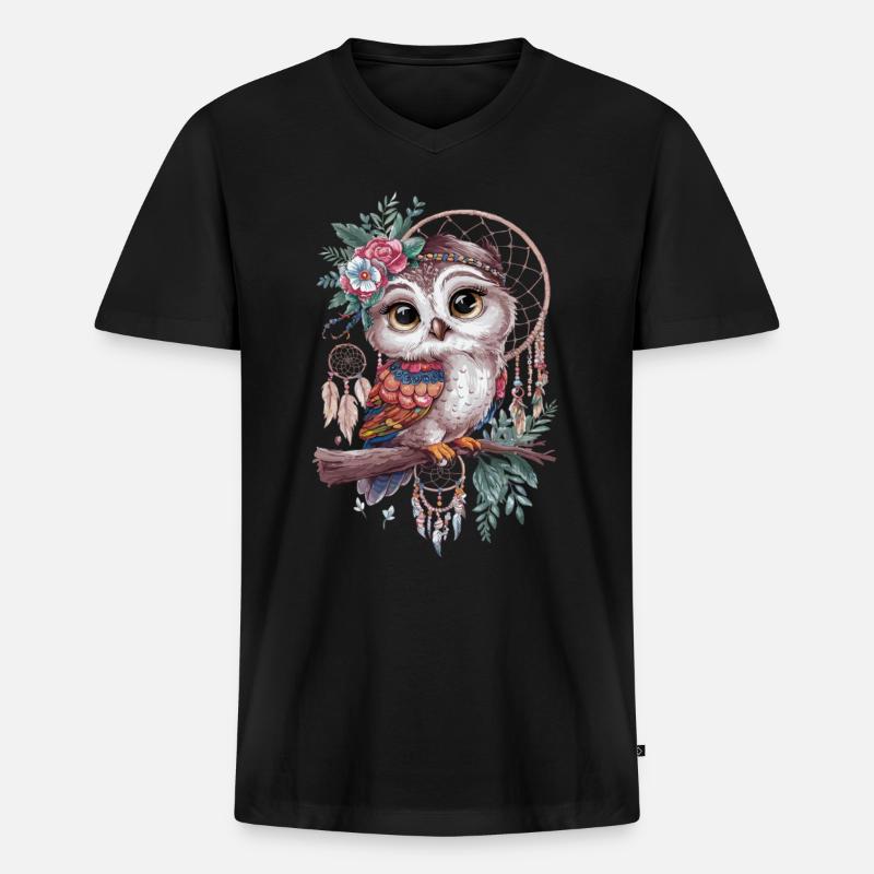 Eule Traumfänger Vogel Federn - Männer Premium Bio T-Shirt mit V-Ausschnitt - Schwarz