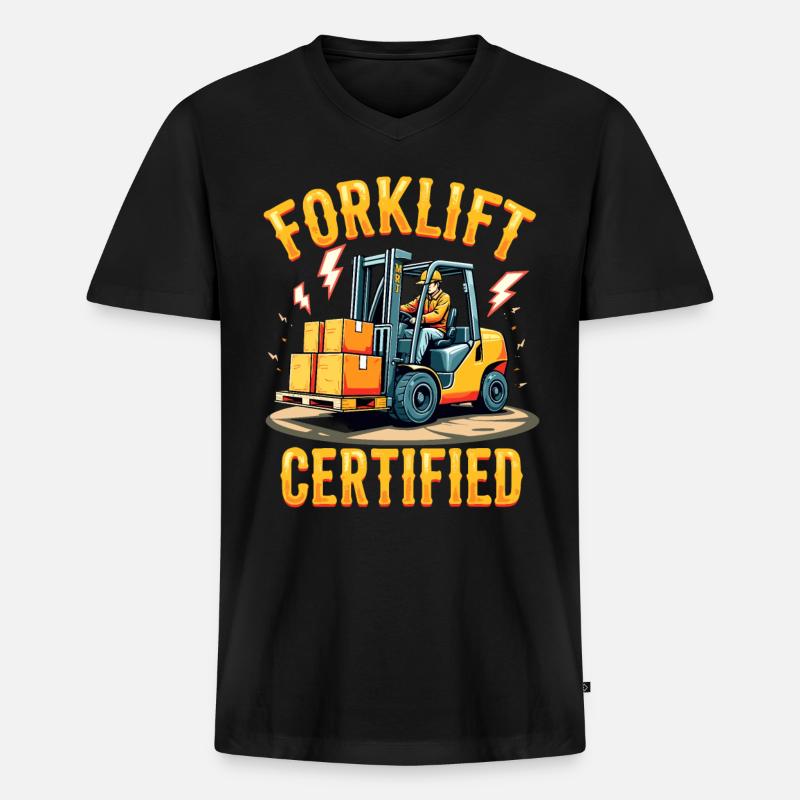 Forklift Certified Gabelstapler - Männer Premium Bio T-Shirt mit V-Ausschnitt - Schwarz