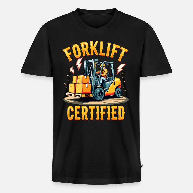 Forklift Certified Gabelstapler - Männer Premium Bio T-Shirt mit V-Ausschnitt - Schwarz
