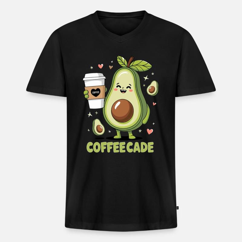 Cute Avocado Holding Coffee - Männer Premium Bio T-Shirt mit V-Ausschnitt - Schwarz