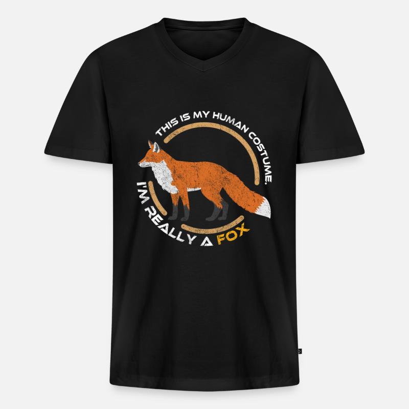 Fuchs Tier Wald - Männer Premium Bio T-Shirt mit V-Ausschnitt - Schwarz