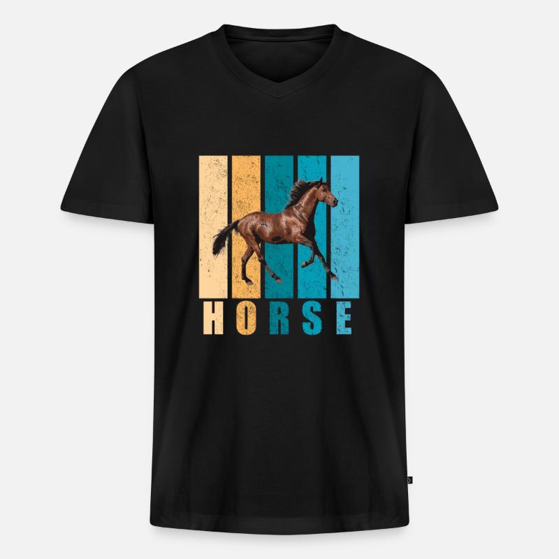 Pferd - Männer Premium Bio T-Shirt mit V-Ausschnitt - Schwarz