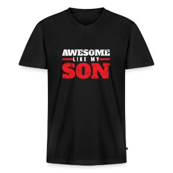 Vater Sohn - Männer Premium Bio T-Shirt mit V-Ausschnitt - Schwarz - Vorne - Nico (187cm)