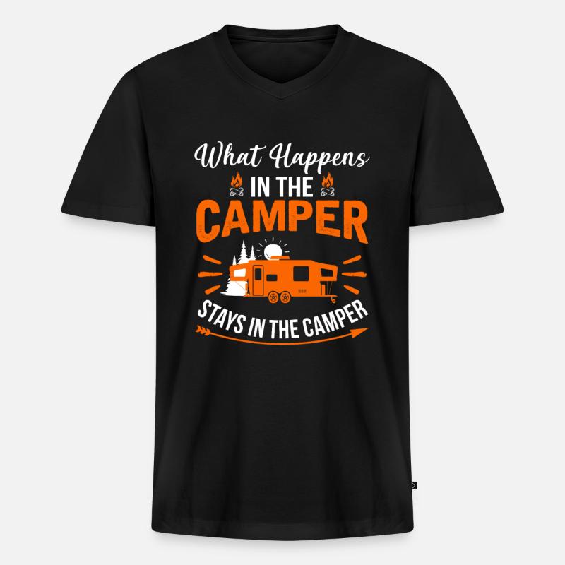 Camping - Männer Premium Bio T-Shirt mit V-Ausschnitt - Schwarz