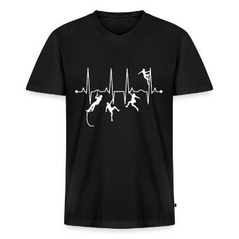 Alpinisme cadeau alpiniste sommet d'escalade - T-shirt encolure en V Premium bio Homme - noir - Devant - Nico (187cm)