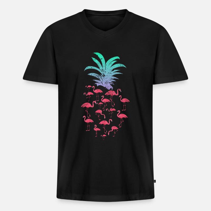 Flamingo Ananas - Männer Premium Bio T-Shirt mit V-Ausschnitt - Schwarz