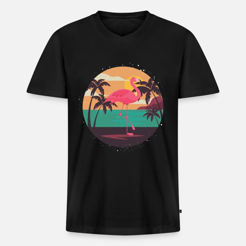 Flamingo - Männer Premium Bio T-Shirt mit V-Ausschnitt - Schwarz