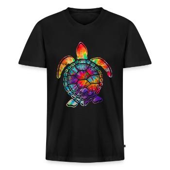 Bunte Schildkröte - Männer Premium Bio T-Shirt mit V-Ausschnitt - Schwarz - Vorne - Nico (187cm)