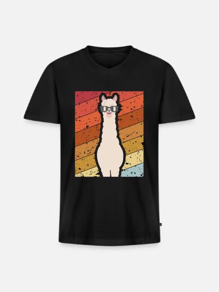 Retro Alpaka - Männer Premium Bio T-Shirt mit V-Ausschnitt - Schwarz
