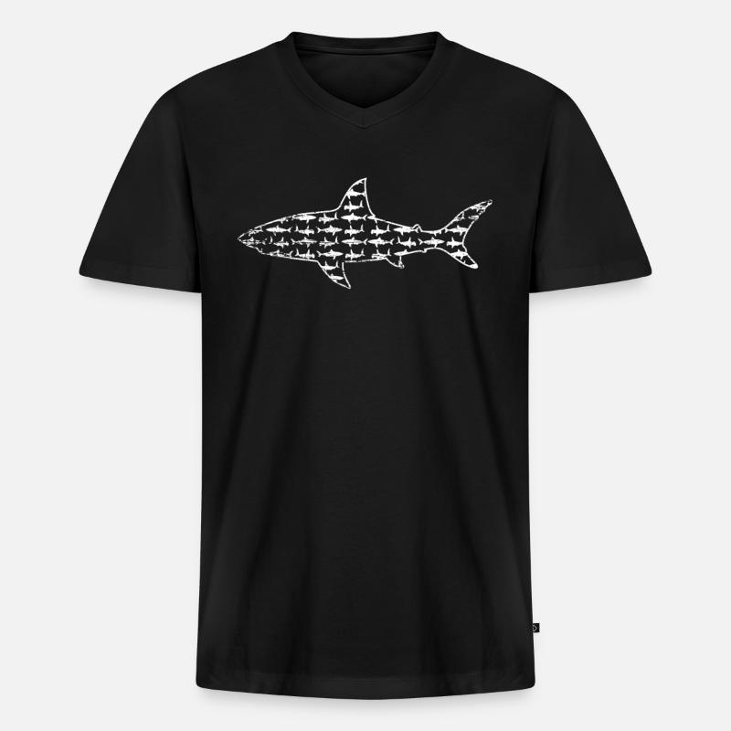 Hai - Männer Premium Bio T-Shirt mit V-Ausschnitt - Schwarz