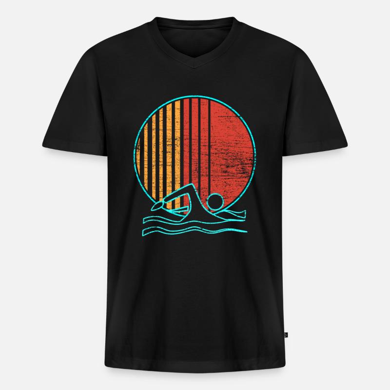 Schwimmen - Männer Premium Bio T-Shirt mit V-Ausschnitt - Schwarz
