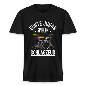 Schlagzeug Schlagzeuger - Männer Premium Bio T-Shirt mit V-Ausschnitt - Schwarz - Vorne - Nico (187cm)