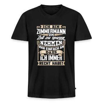 Zimmermann - Männer Premium Bio T-Shirt mit V-Ausschnitt - Schwarz - Vorne - Nico (187cm)