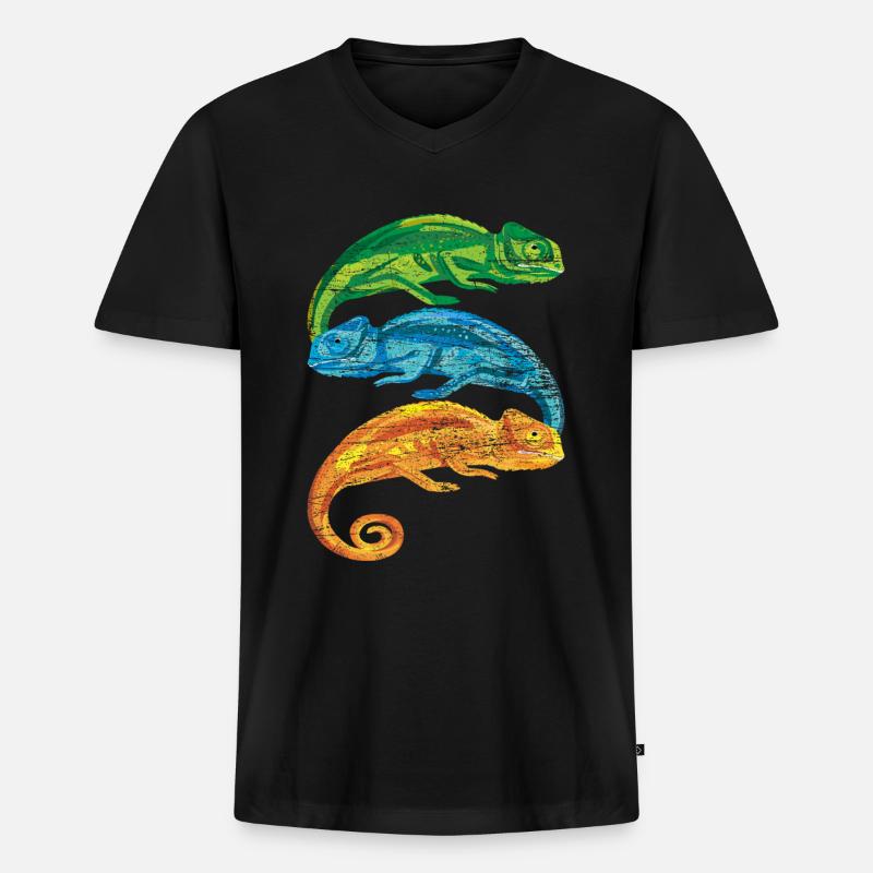 Chamäleon Retro - Männer Premium Bio T-Shirt mit V-Ausschnitt - Schwarz