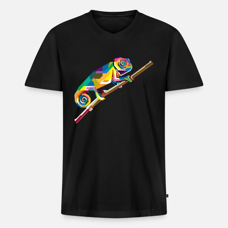 Chamäleon Tier - Männer Premium Bio T-Shirt mit V-Ausschnitt - Schwarz