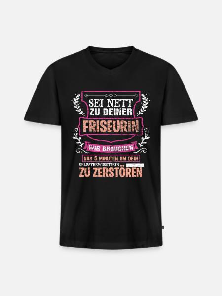 Friseurin - Männer Premium Bio T-Shirt mit V-Ausschnitt - Schwarz