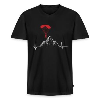 Parachutisme - T-shirt encolure en V Premium bio Homme - noir - Devant - Nico (187cm)