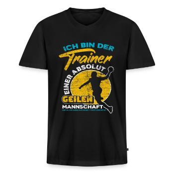 Handball Trainer - Männer Premium Bio T-Shirt mit V-Ausschnitt - Schwarz - Vorne - Nico (187cm)