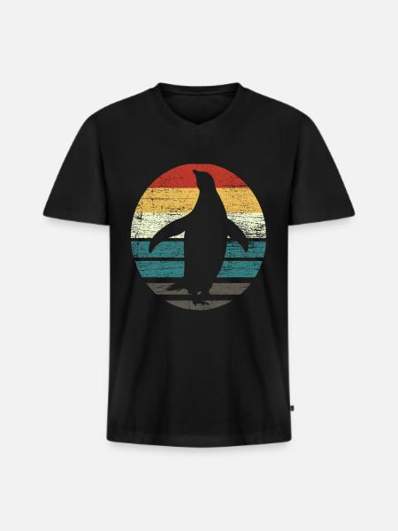 Pingouin rétro - T-shirt encolure en V Premium bio Homme - noir