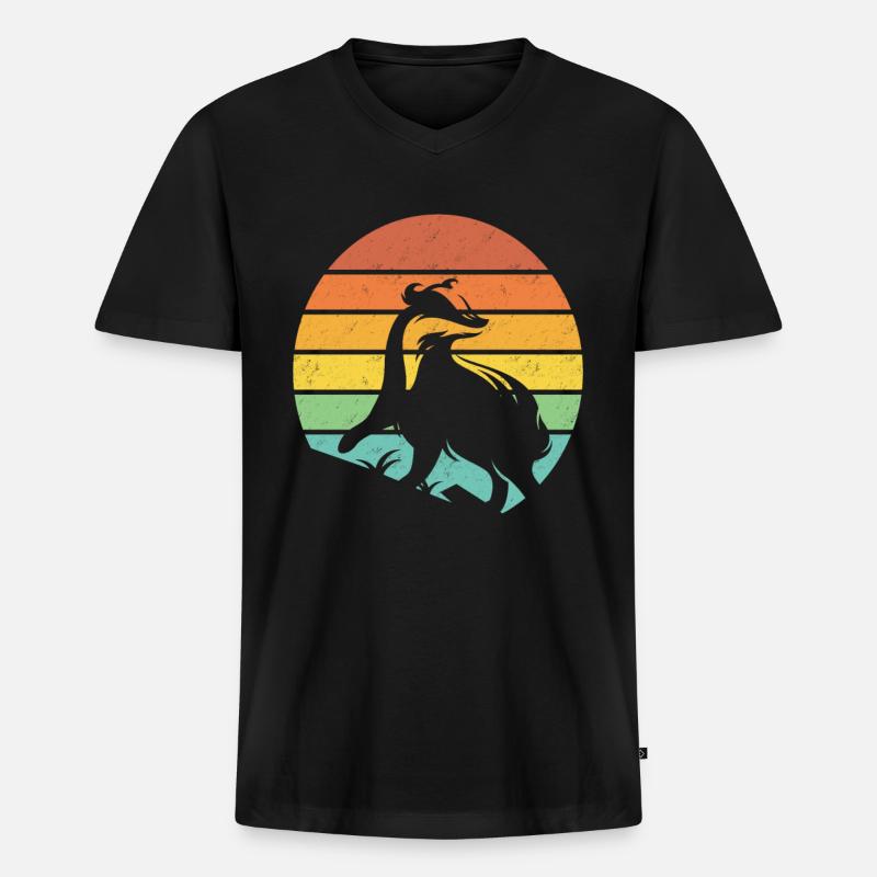 Honigdachs Retro Geschenk - Männer Premium Bio T-Shirt mit V-Ausschnitt - Schwarz